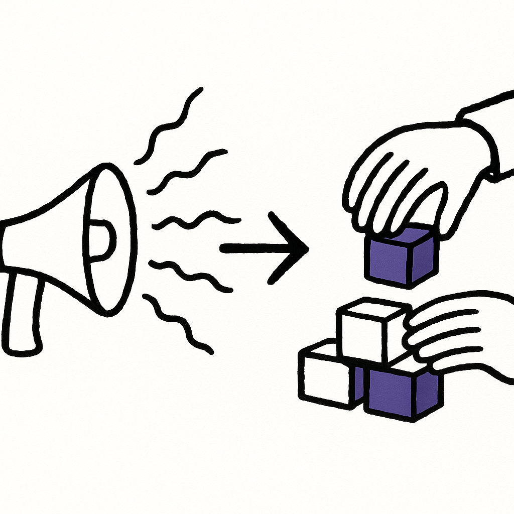 Abstract representation of trust shifting from words to actions