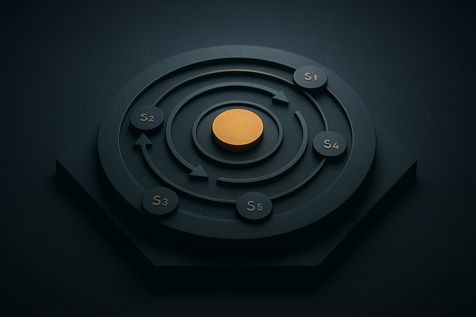 Circular signal map linking footfall, social reach, and partner value around a Store-as-Studio flagship node.
