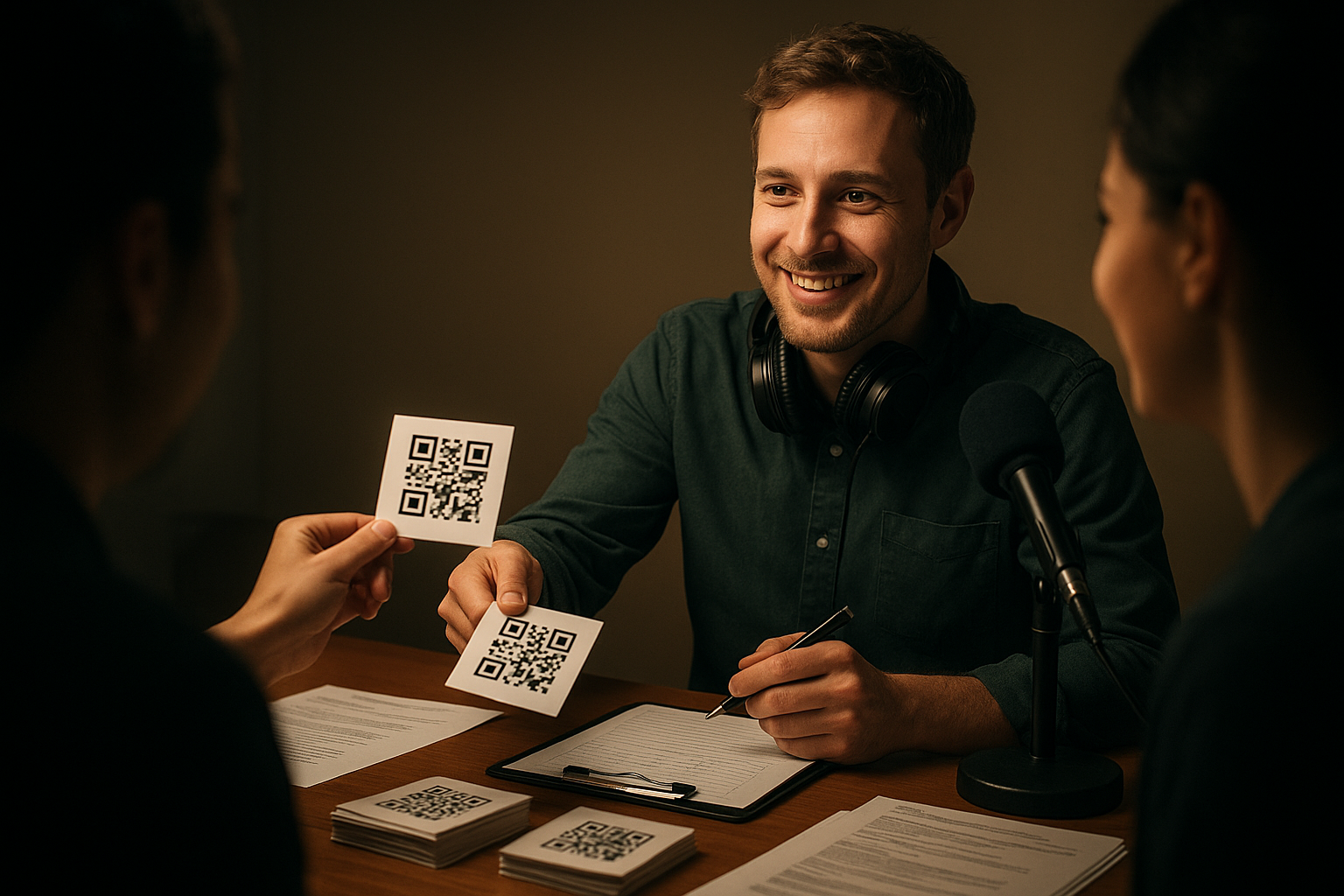 Head of Partnerships handing unique QR promos to test radio sponsorship redemptions